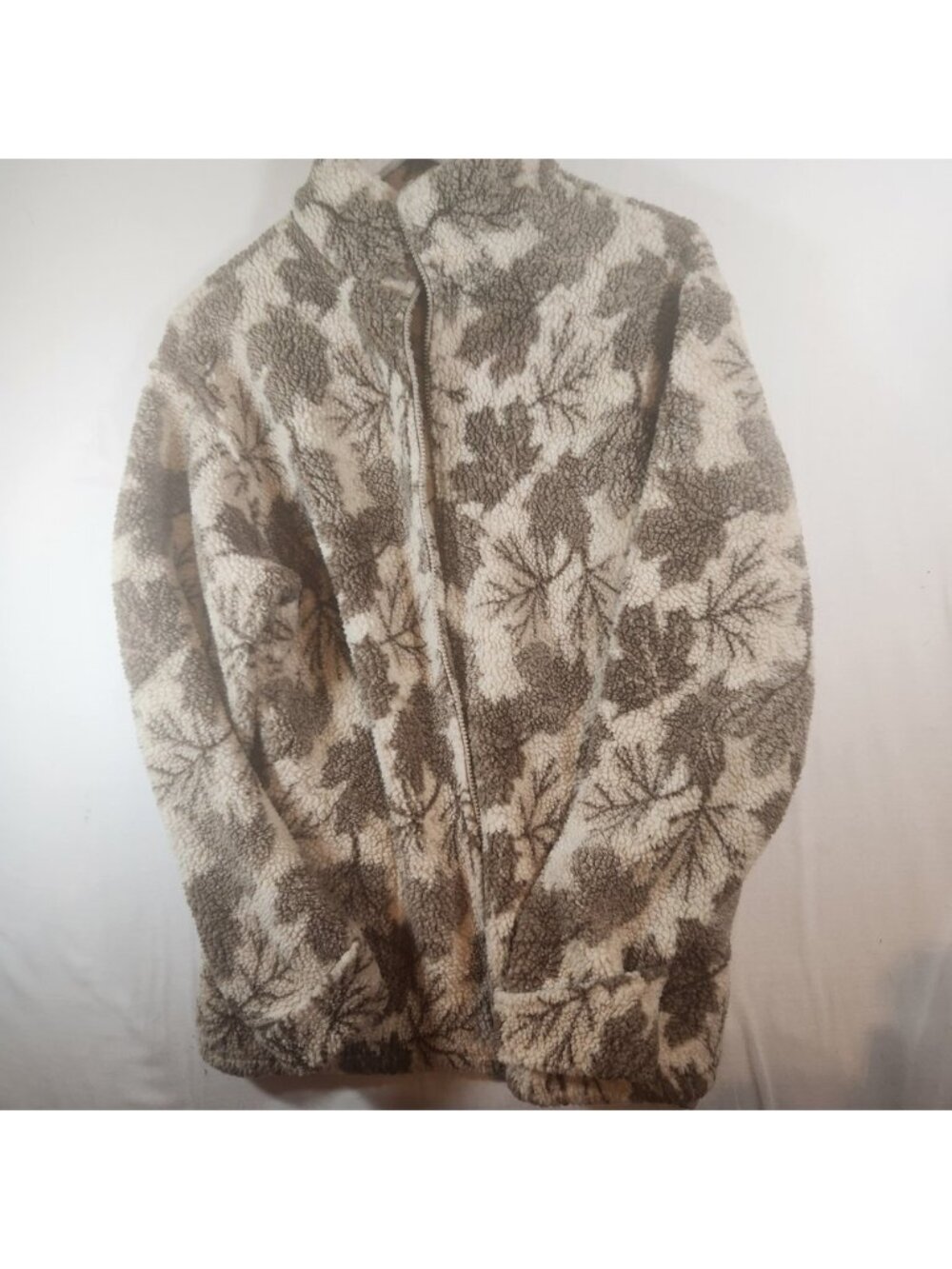 Northern Reflections Maple Leaf Fleece Jacket Cream Brown Sherpa Full Zip Small